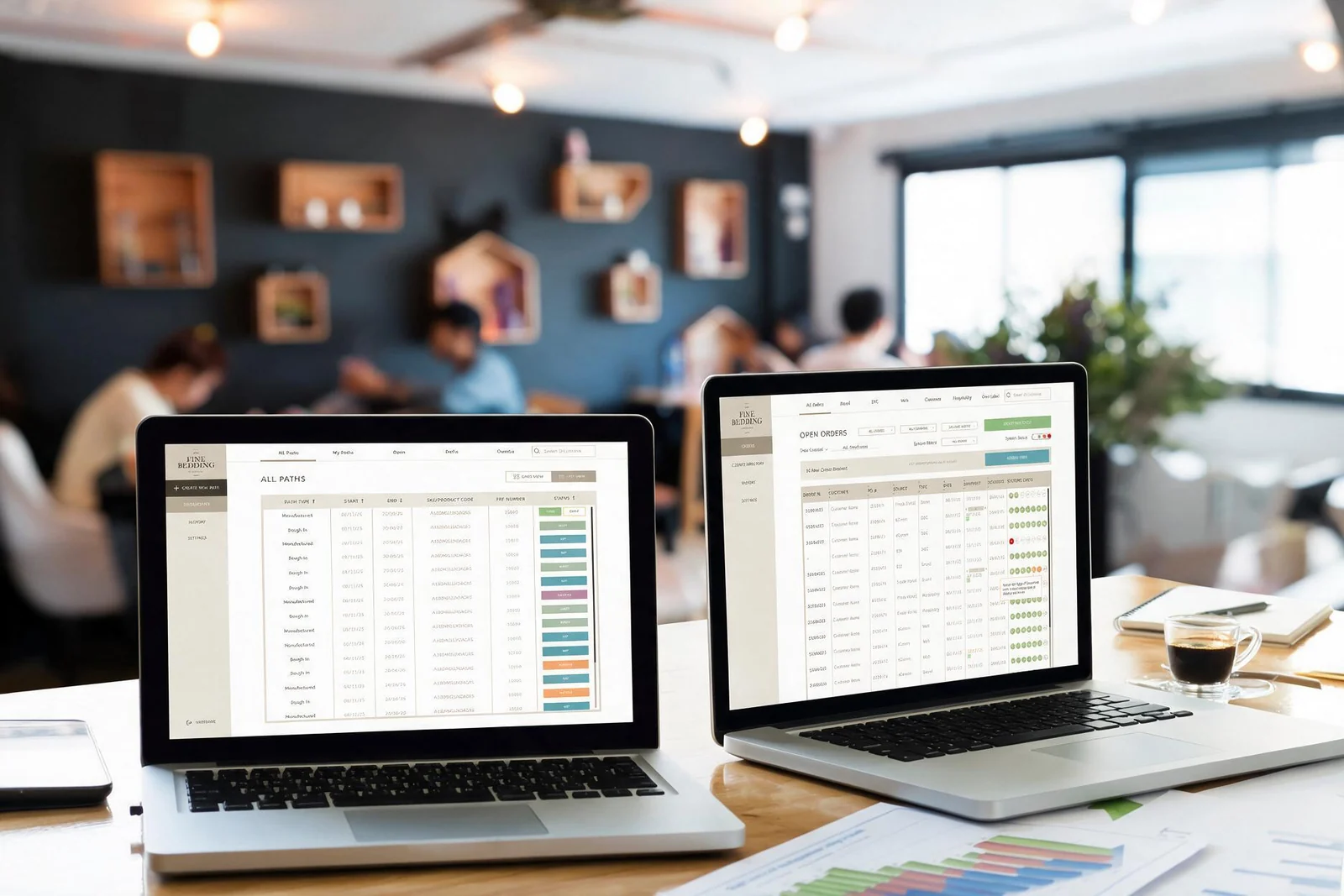 Fine Bedding business software on two laptops